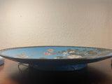 ? Meiji Japanese Cloisonné Enamel Metal ? Plate 12" Crane Blue Flowers Floral