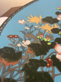 ? Meiji Japanese Cloisonné Enamel Metal ? Plate 12" Crane Blue Flowers Floral