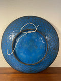 ? Meiji Japanese Cloisonné Enamel Metal ? Plate 12" Crane Blue Flowers Floral