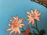 ? Meiji Japanese Cloisonné Enamel Metal ? Plate 12" Crane Blue Flowers Floral