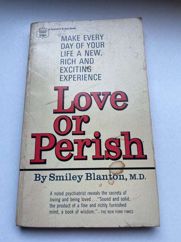 Love or Perish by Smiley Blanton Vintage 1956 Fawcett Crest Paperback Psychology