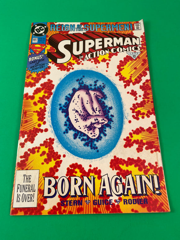 Superman in Action Comics # 687 Reign of the Supermen Born Again Stern Guice Rodier DC Vintage 1993 w/ Last Son of Krypton Poster