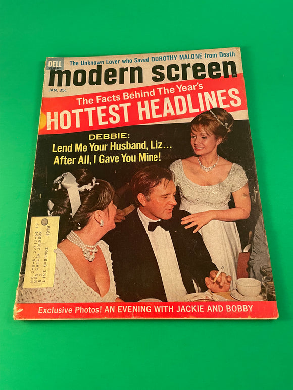 Modern Screen Magazine Jan 1966 Debbie Reynolds Liz Taylor Cosby Kennedy Vintage