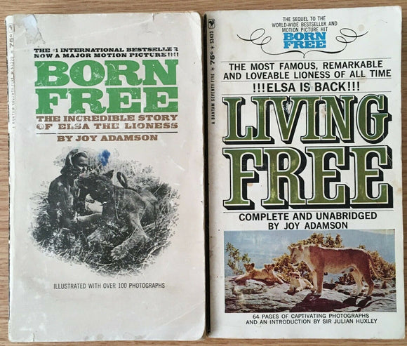 Lot of 2 by Joy Adamson PB Paperback Born & Living Free Vintage Nature Bantam