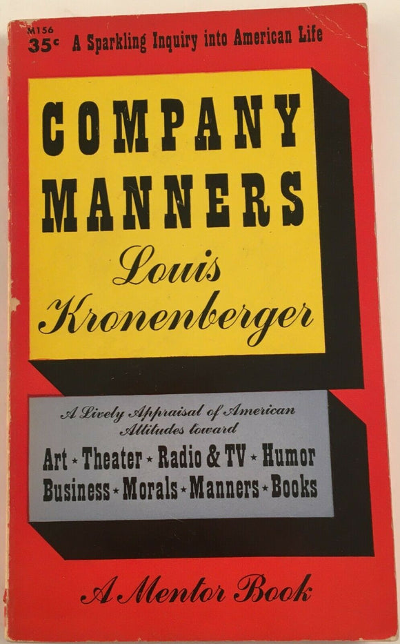 Company Manners by Louis Kronenberger PB Paperback 1955 Mentor Book Vintage