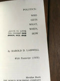 Politics Who Gets What When How by Harold Lasswell Vintage PB Paperback 1962