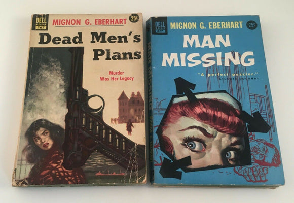 Lot of 2 Mignon G Eberhart Vintage Dell Paperback Man Missing Dead Men's Plans